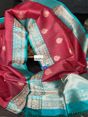 Tussar Silk Banarasi - Brick Red Pink