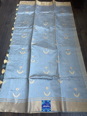 Pure Chanderi Katan Silk - Metallic Grey Eknalya woven