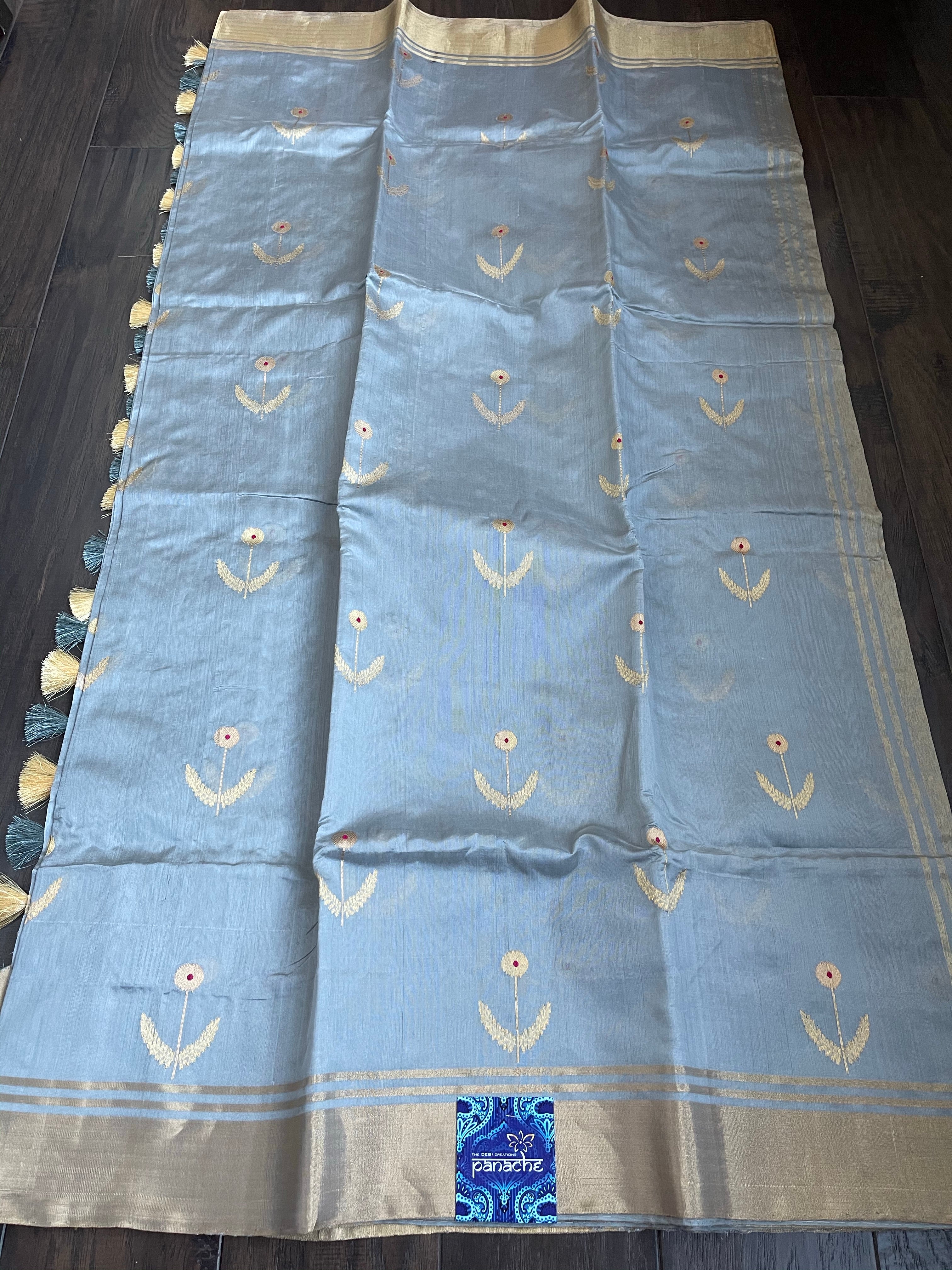 Pure Chanderi Katan Silk - Metallic Grey Eknalya woven