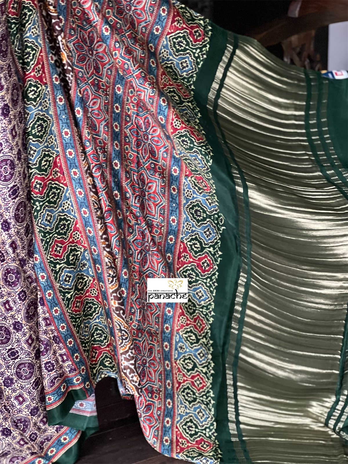 Modal Silk Ajrakh - Plum Green