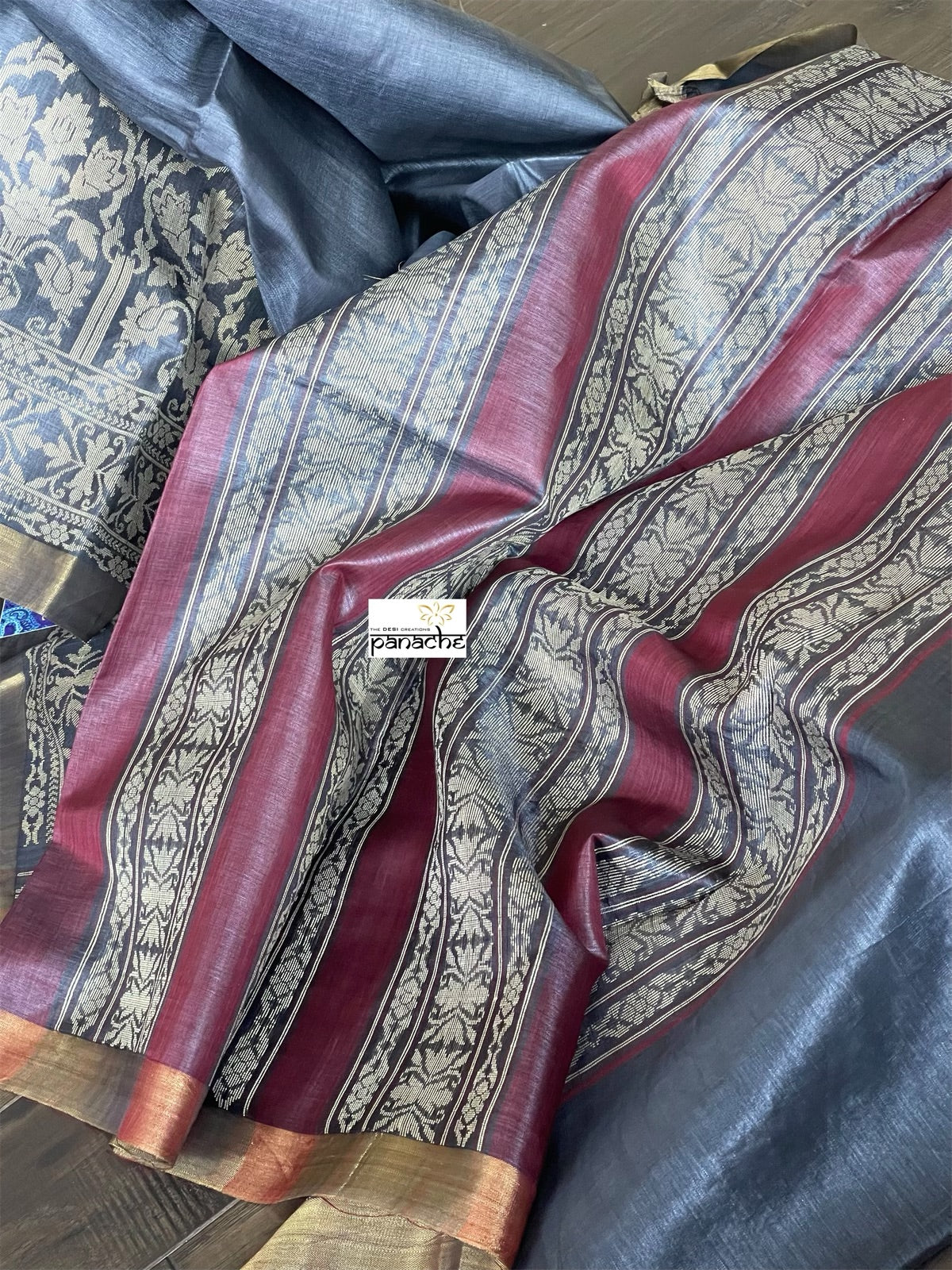 Pure Tussar Silk Woven - Charcoal Grey