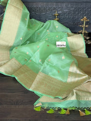 Organza Silk Banarsi - Green Zari Checkered Kadwa