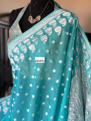 Khaddi Georgette Banarasi - Firozi Blue Silver Zari