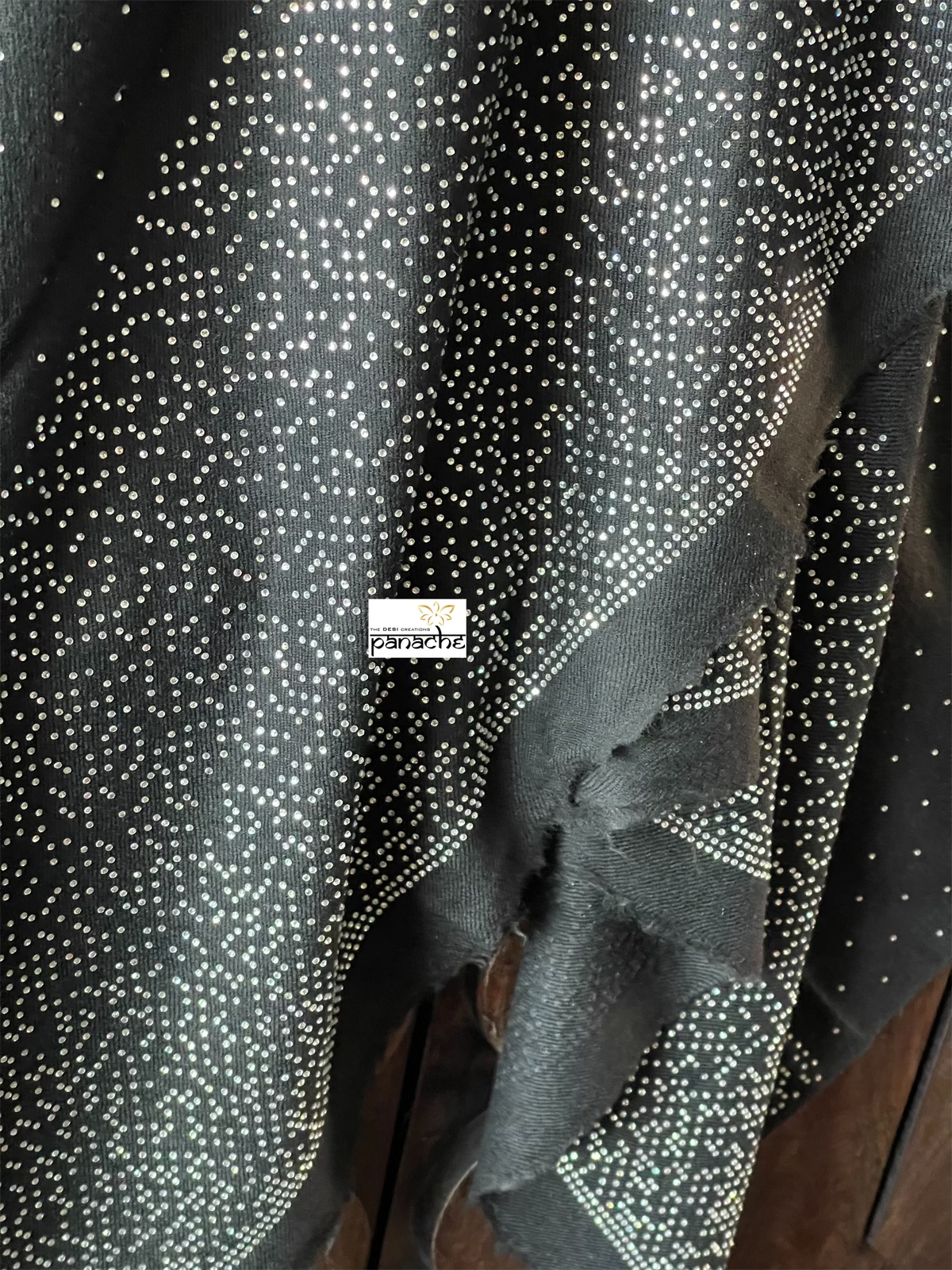 Kashmiri Stole - Black Silver Stone