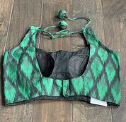 Designer Blouse - Black Green Ikat Print