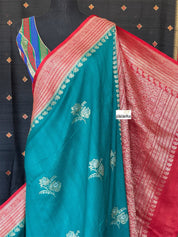 Tussar Georgette Banarasi - Rama Green Red Kadwa