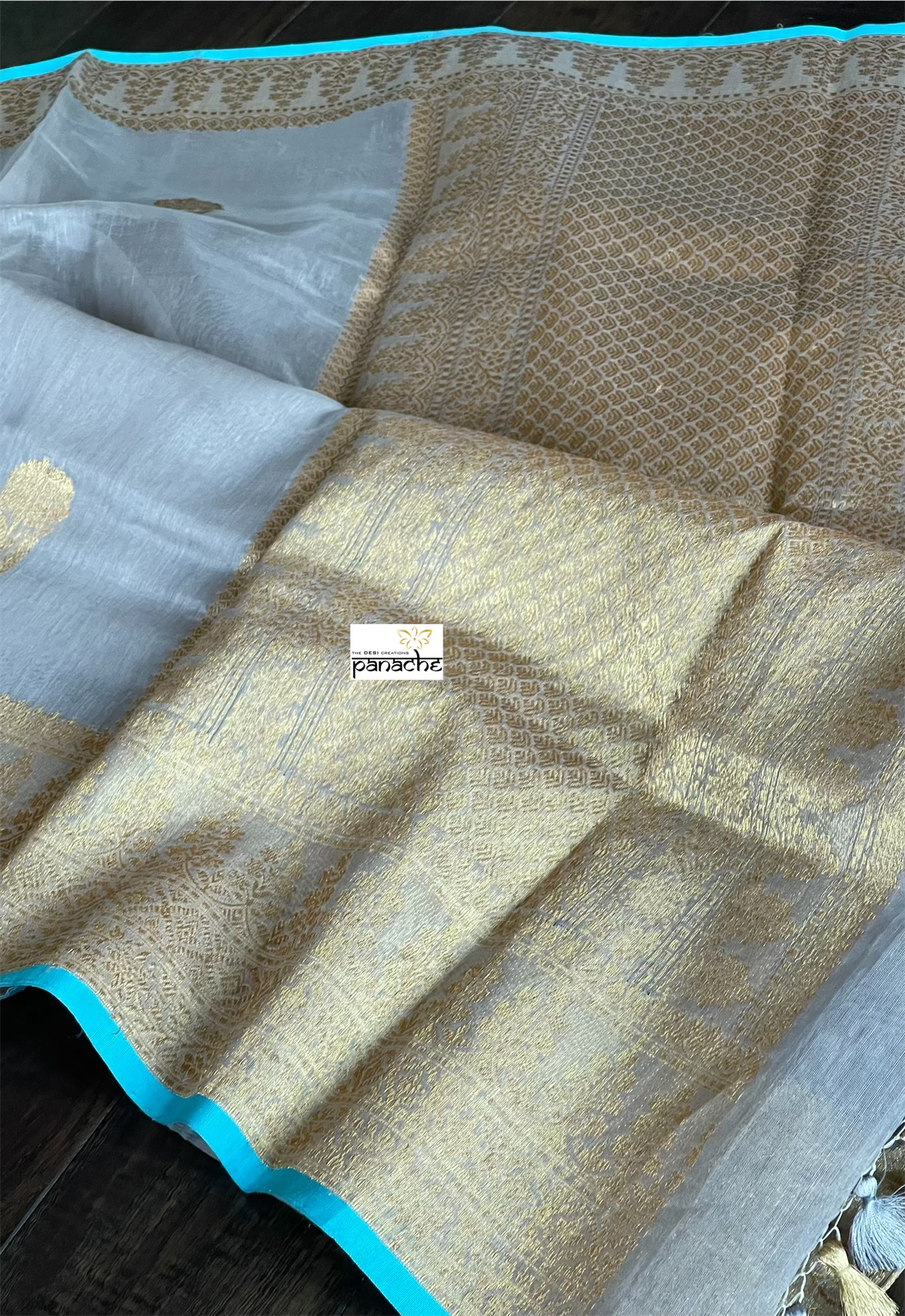 Linen Silk Banarasi - Grey Firozi