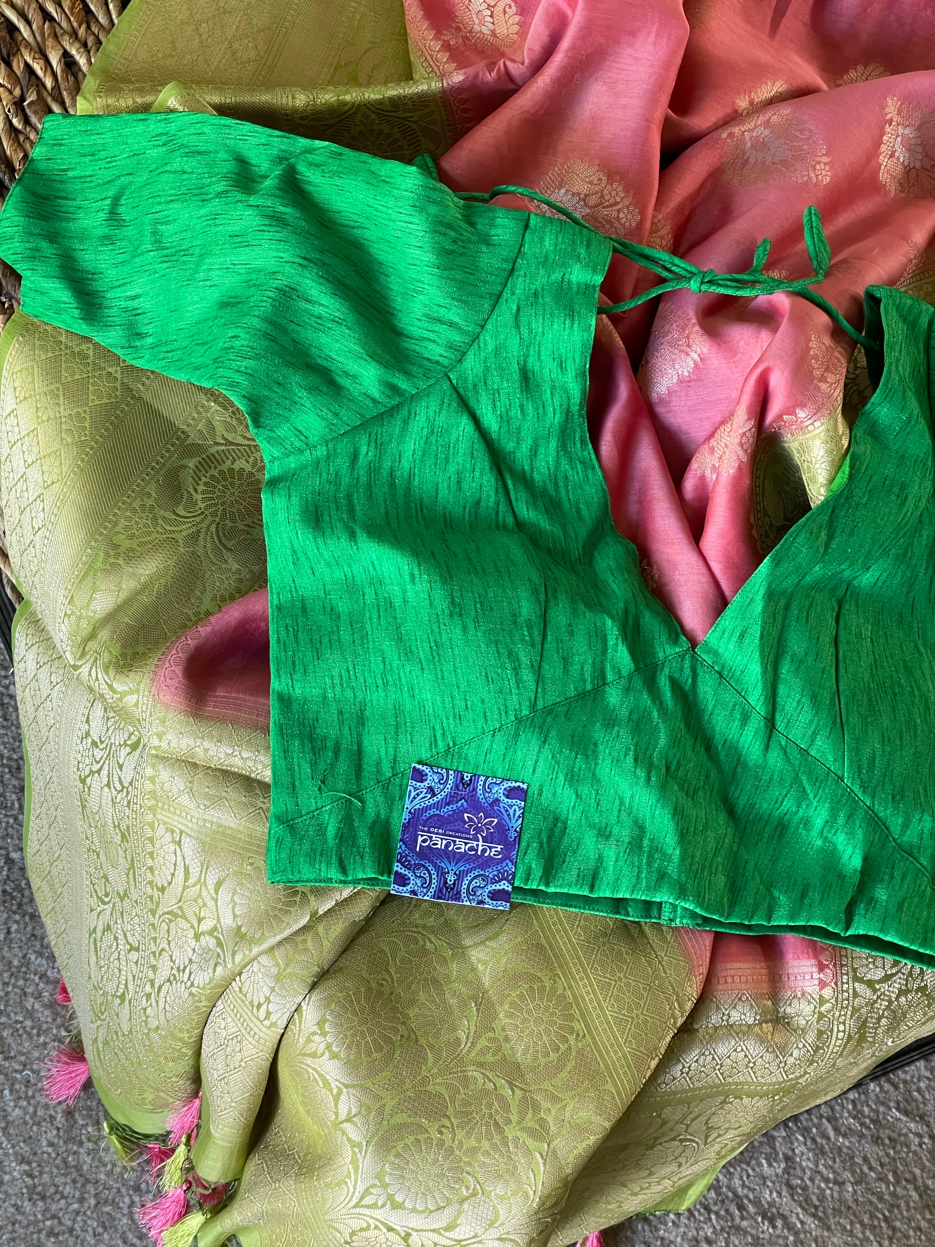 Designer Blouse - Green Raw Silk