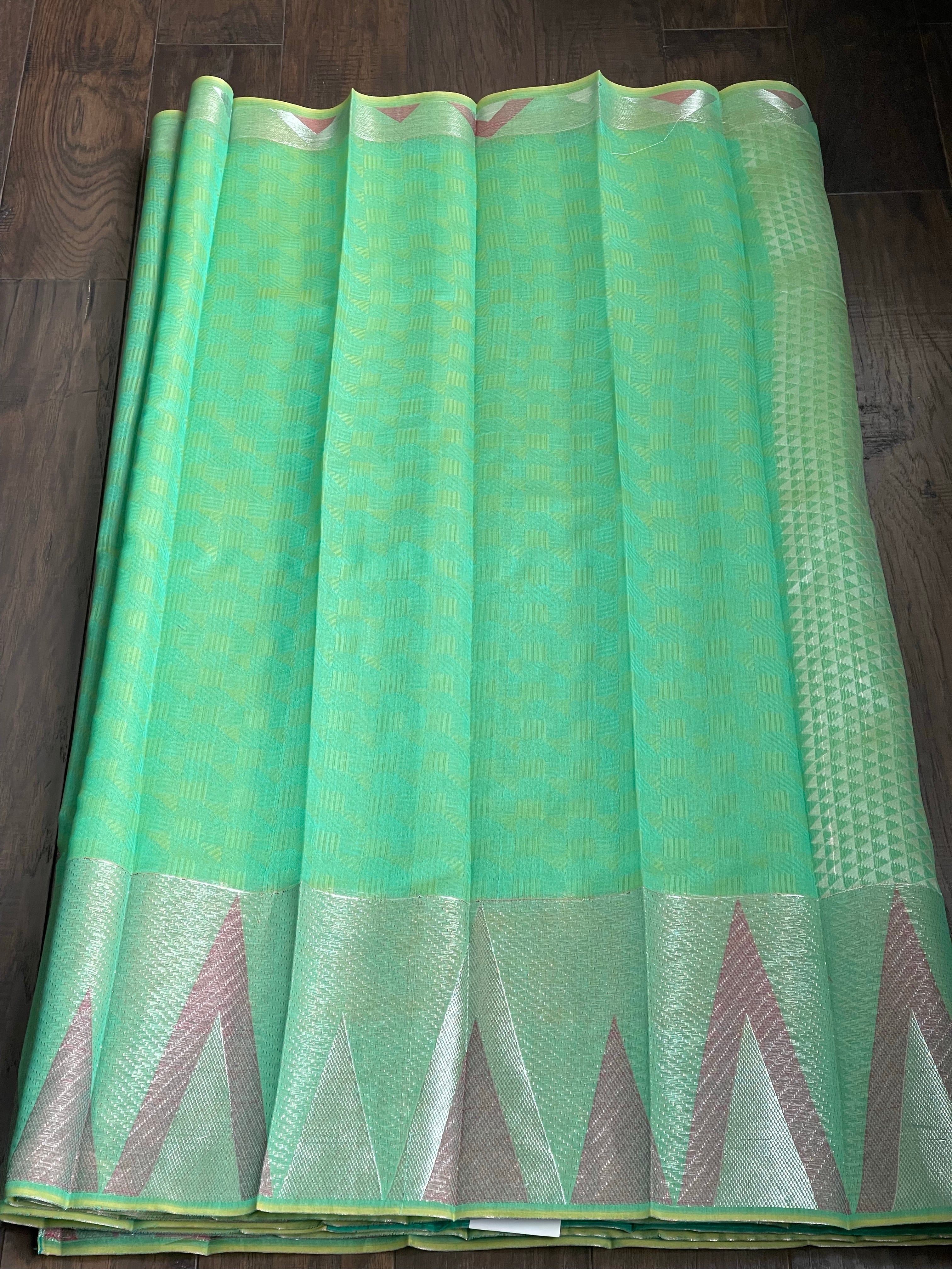 South Cotton Silk - Sea-Green Magenta Pink