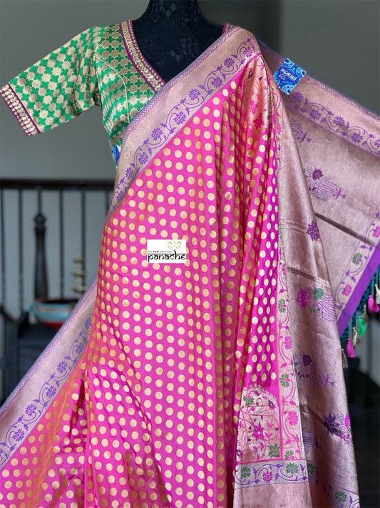 Katan Silk Banarasi - Shot Pink Paithani Woven