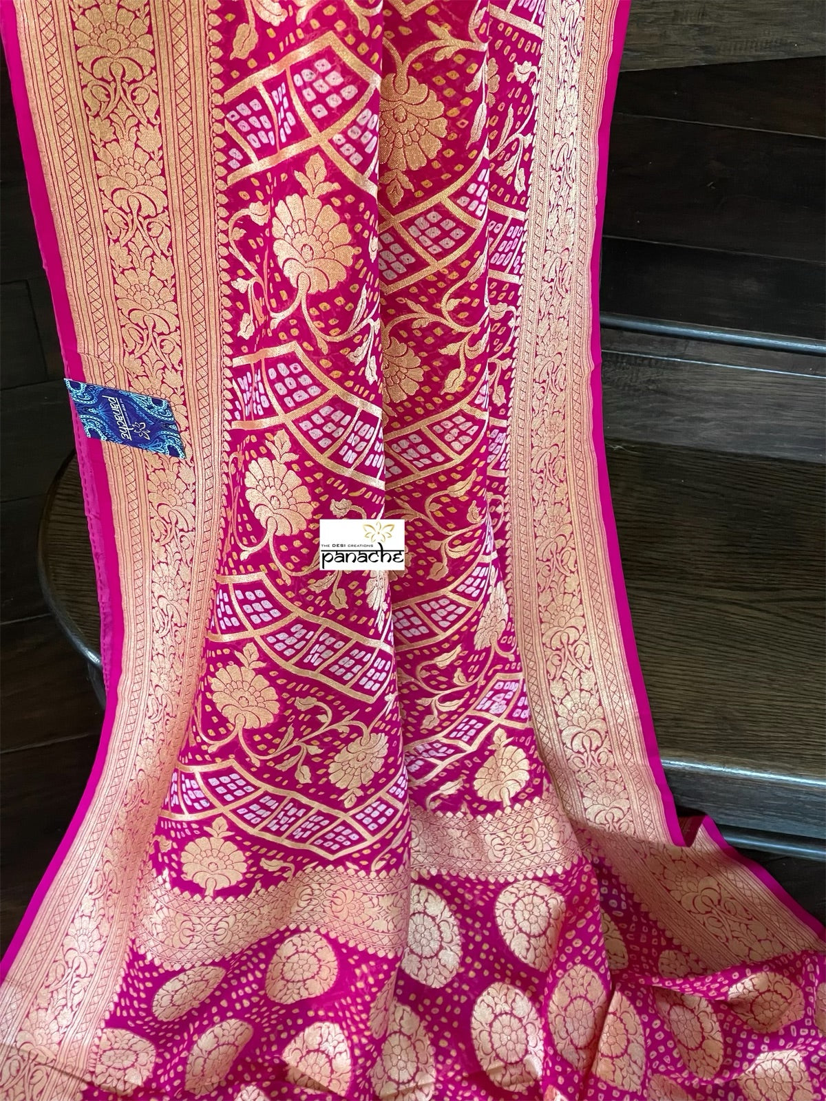 Bandhej Khaddi Georgette Banarasi - Magenta Pink