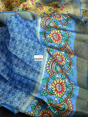 Tissue Kota Silk Printed - Yellow Blue