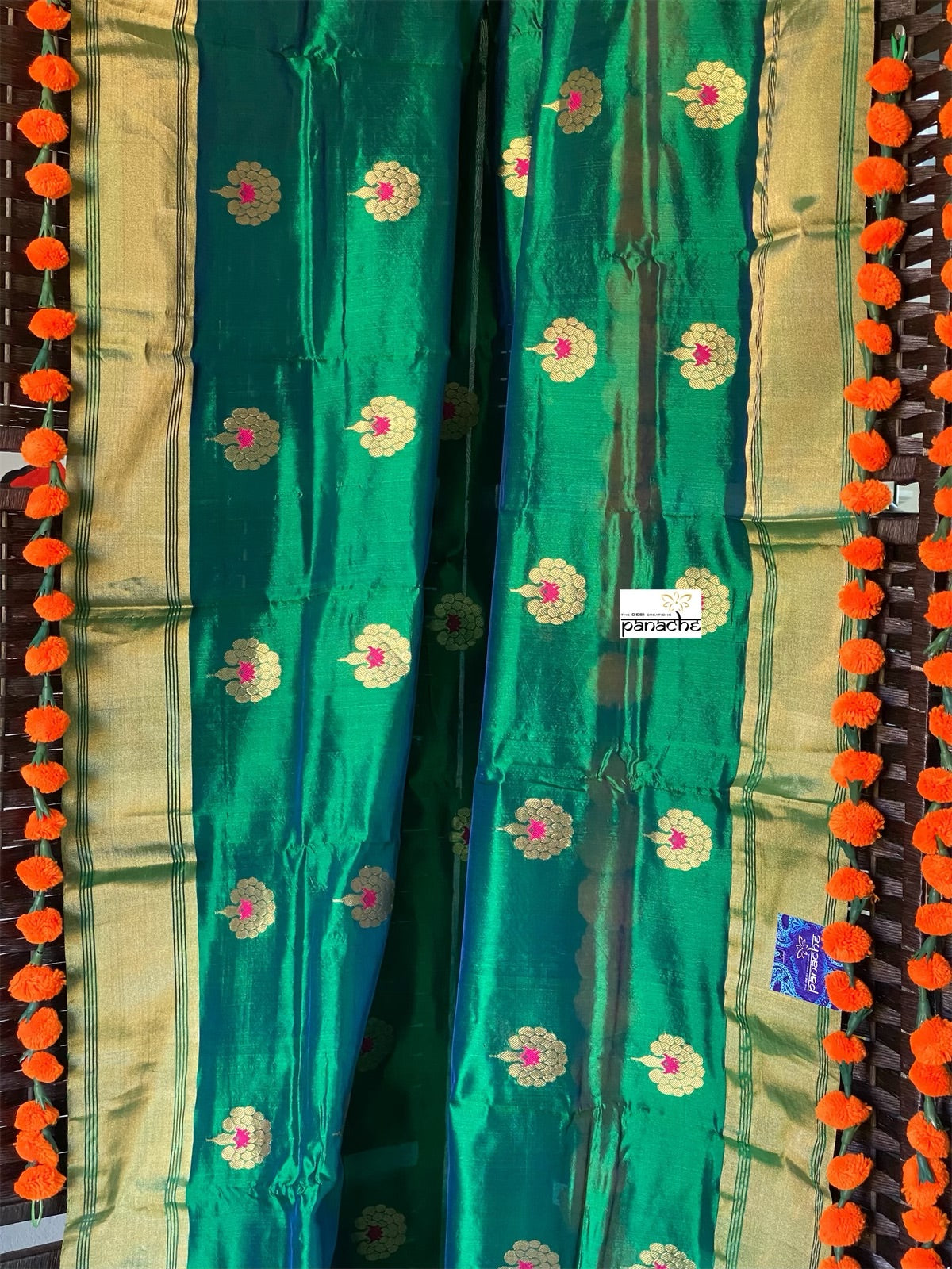 Pure Chanderi Silk - Green Eknaliya Woven Meenakari