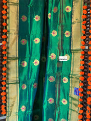 Pure Chanderi Silk - Green Eknaliya Woven Meenakari
