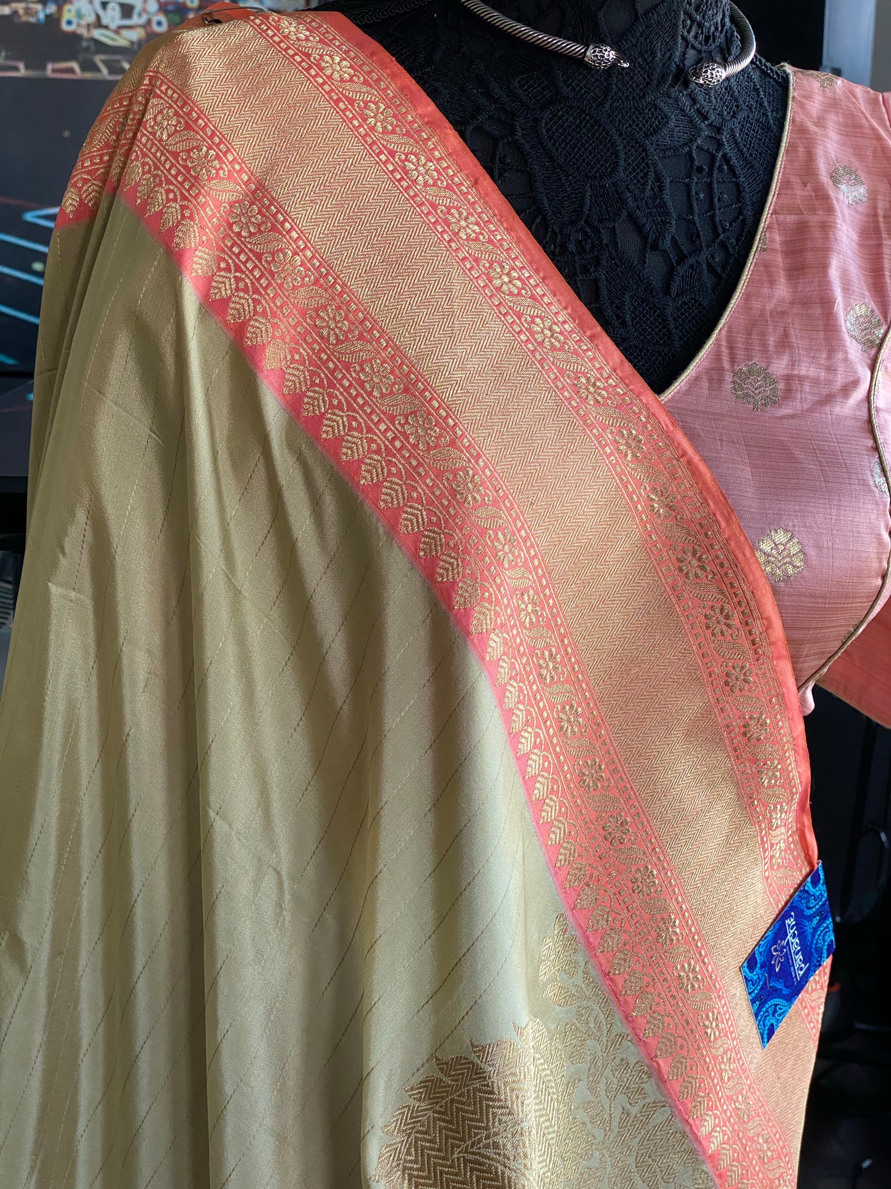 Katan Silk Banarasi - Gray Beige Pink