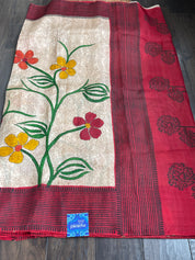 Pure Tussar Silk - Beige Red Black