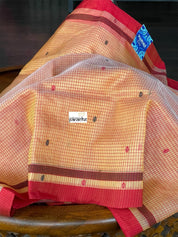 Pure Chanderi Organza Silk - Yellow Red Checkered