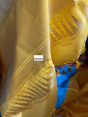 Pure Silk Katan Banarasi - Blue Yellow Kadwa