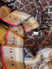 Katan Silk Banarasi - Black Bandhej Paithani Woven