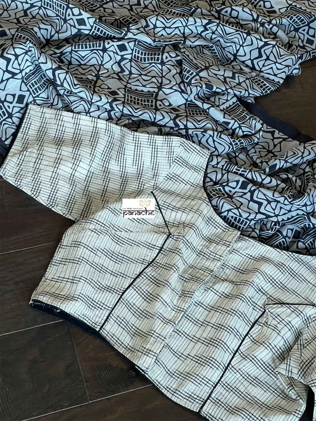 Designer Blouse - Beige Black Ikat