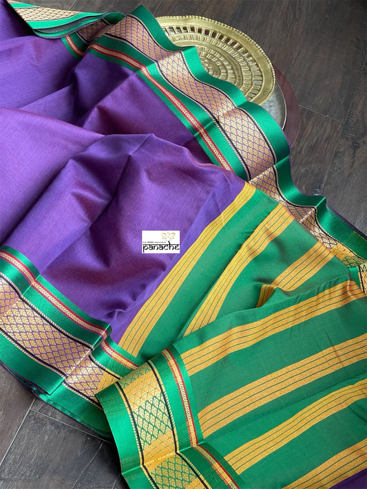 Cotton Silk irrikkal Border - Purple Green Woven