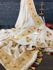 Khaddi Georgette Banarasi - Beige Meenakari