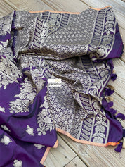 Pure Katan Silk Banarasi - Shot Purple