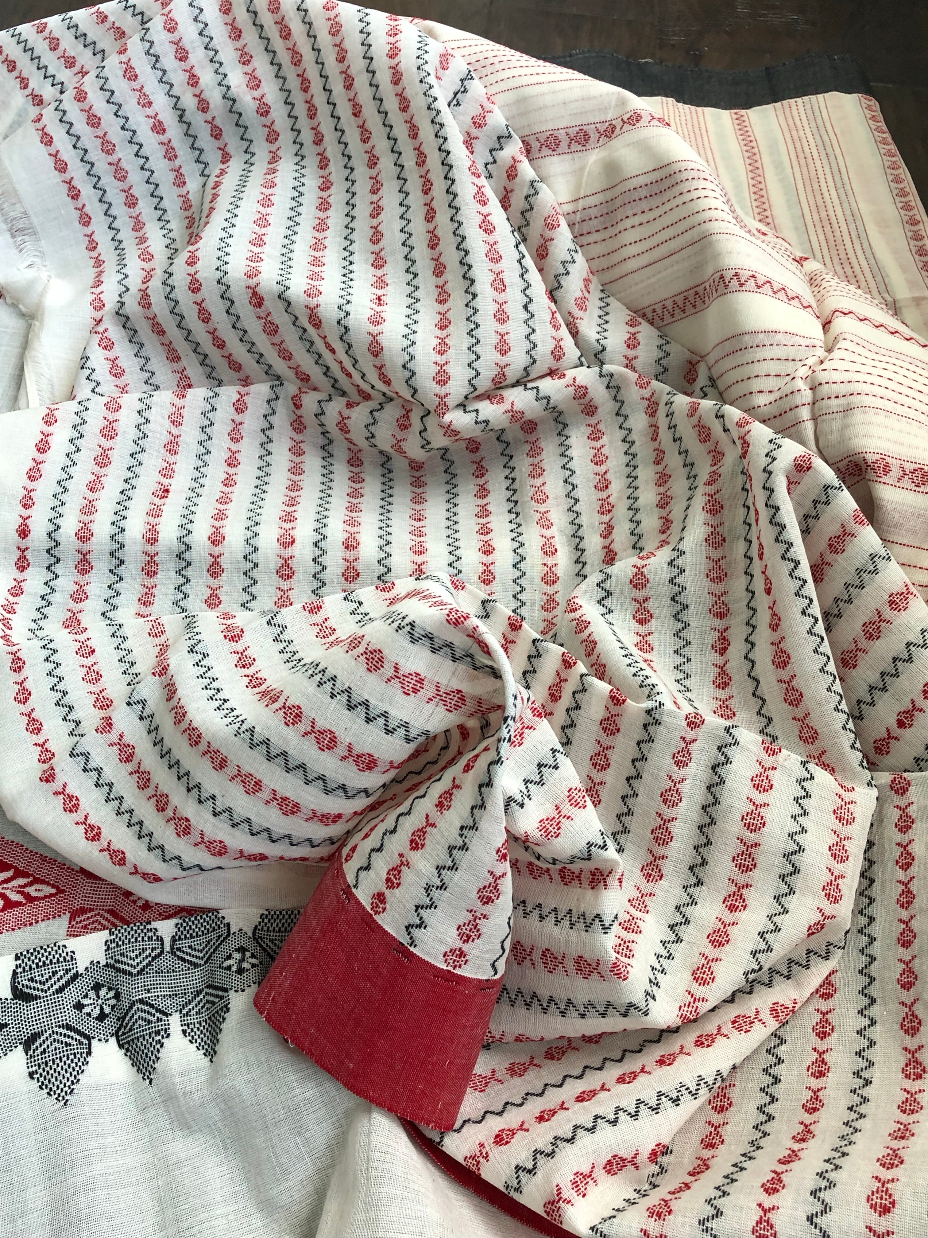Pure Khadi Handloom - Off White Red Black Border