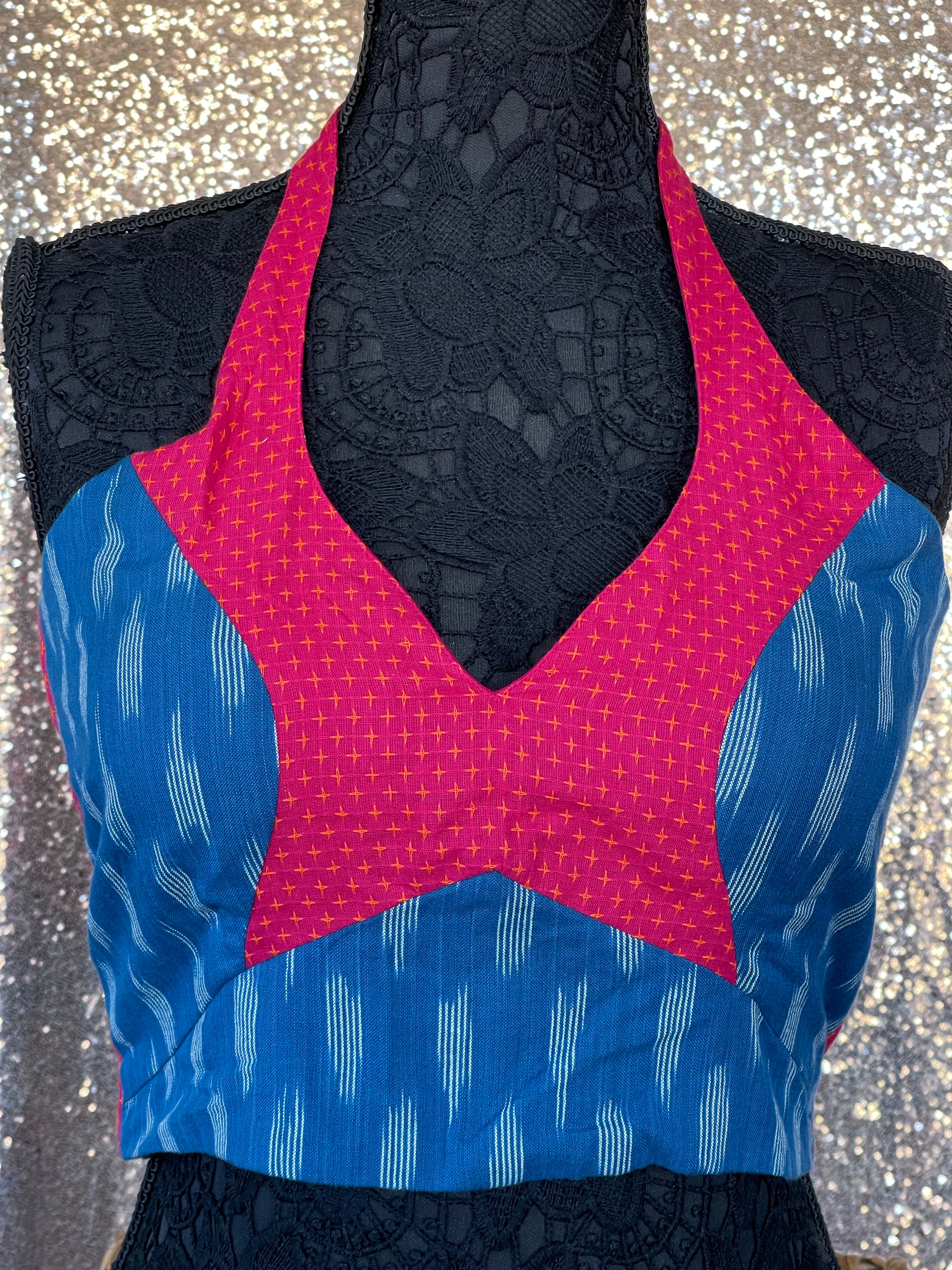 Designer Blouse - Blue Pink Ikat