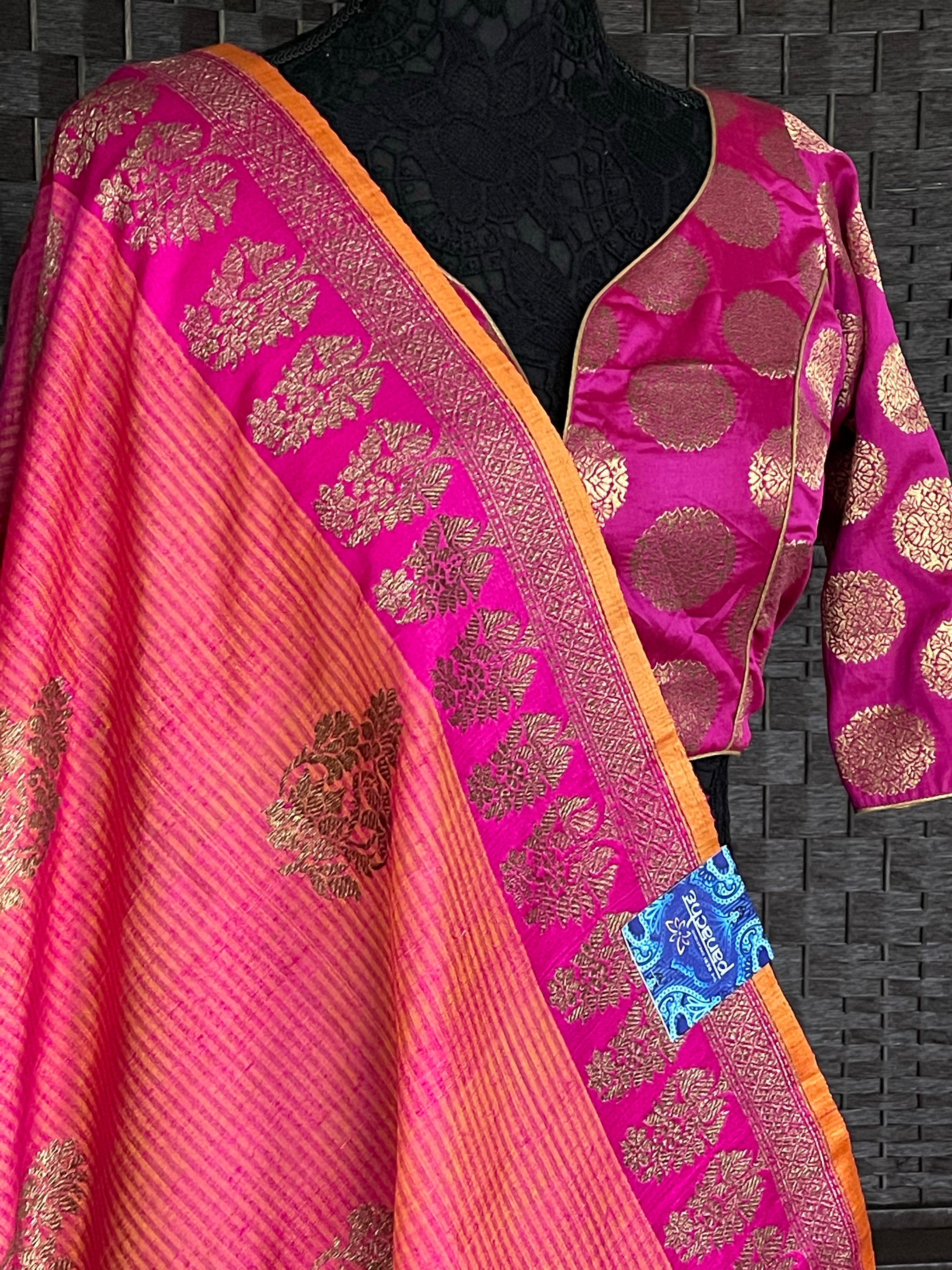 Tassur Silk Banarasi - Peach Orange Magenta