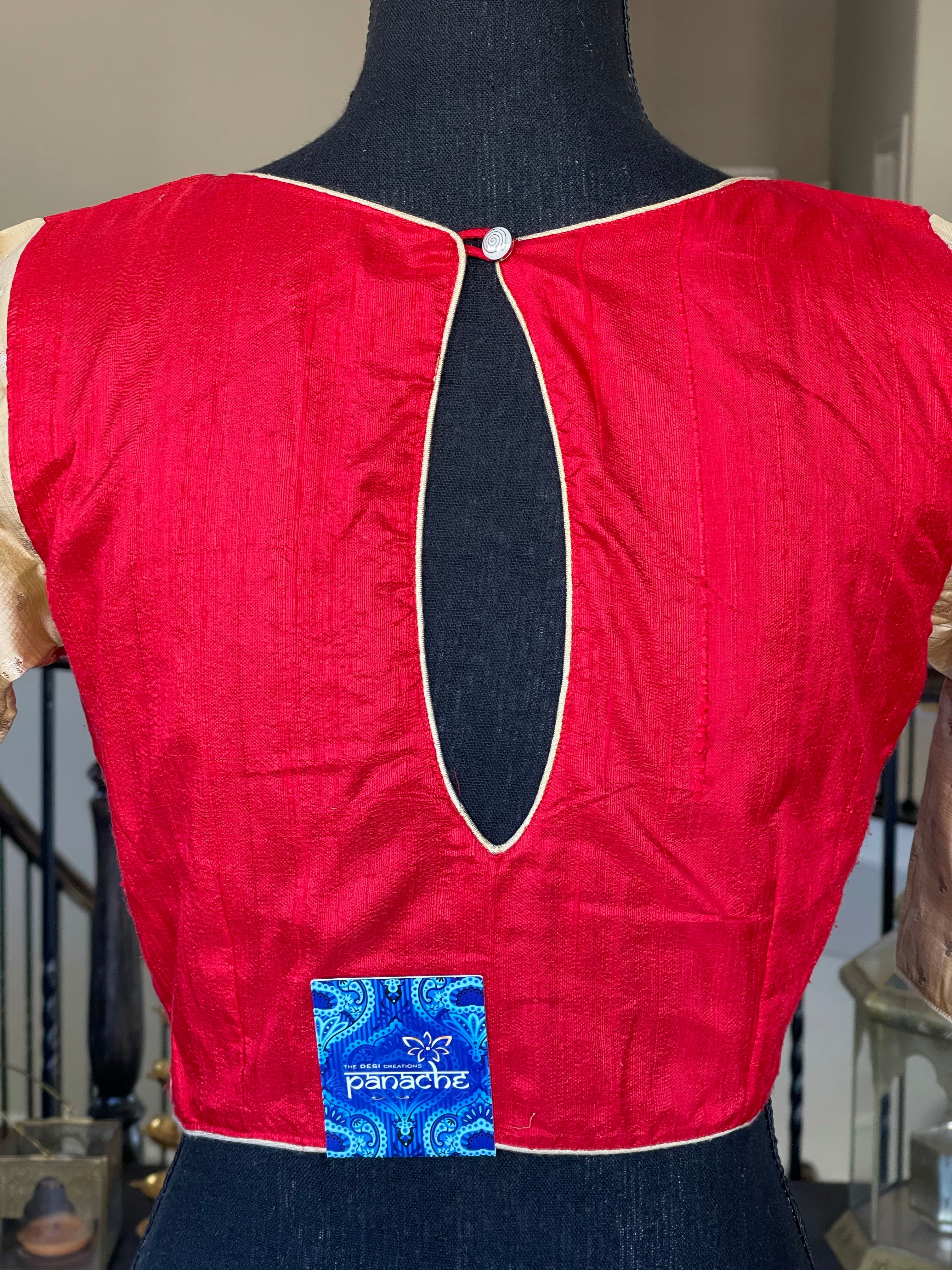Designer Blouse - Red Beige Golden