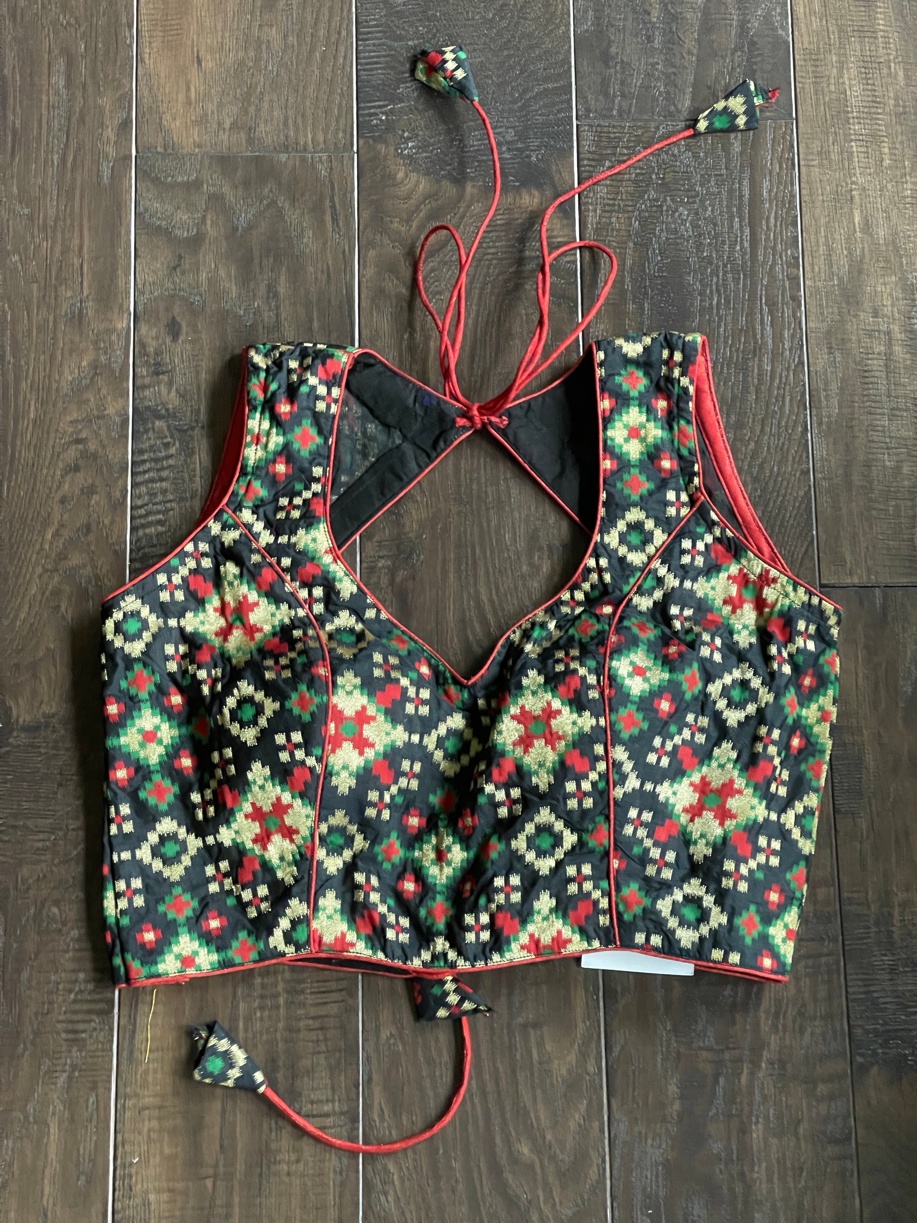 Designer Blouse - Black Red Green Patola