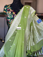 Chiffon Georgette Banarasi - Lime Green Khadhua Woven