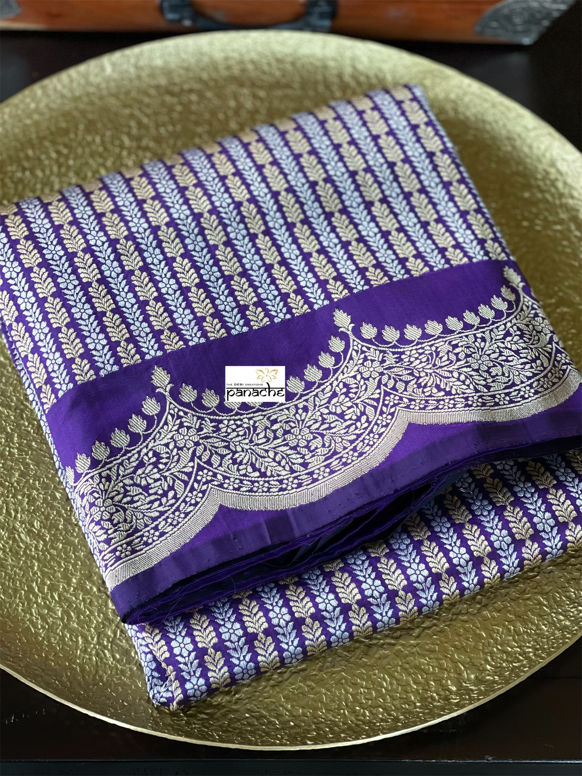 Silk Brocade Banarasi - Purple Antique Zari Kadwa