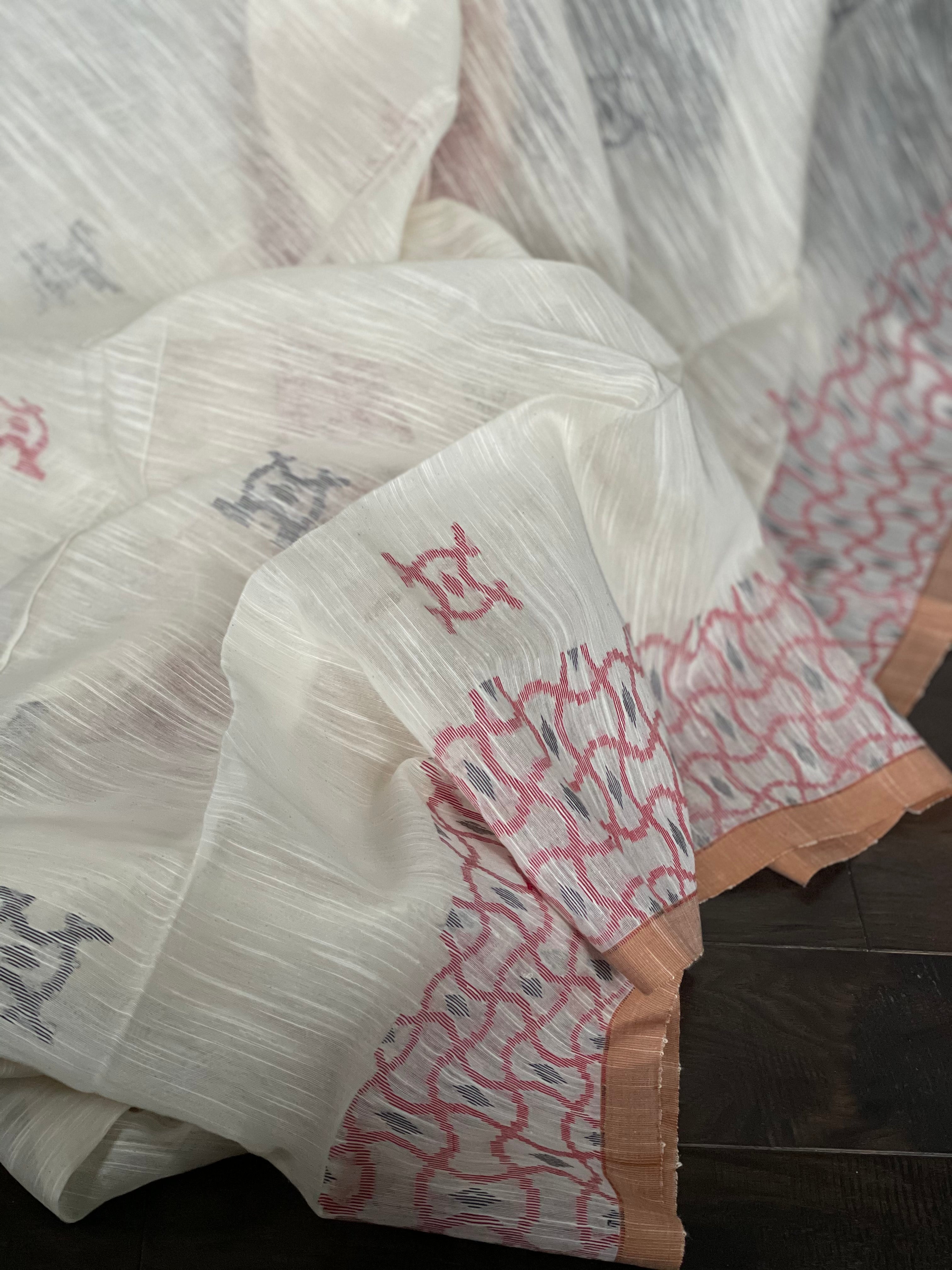 Pure Khadi  Handloom - Off-White Black Maroon Woven