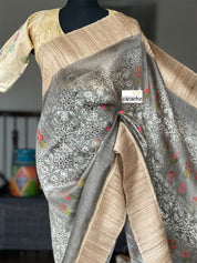 Pure Gicha Tussar Silk - Light Moss Grey Digital Printed