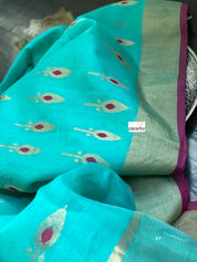 Chanderi Katan Silk Cotton - Firozi Meenakari