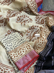 Linen Printed - Cream Beige Black