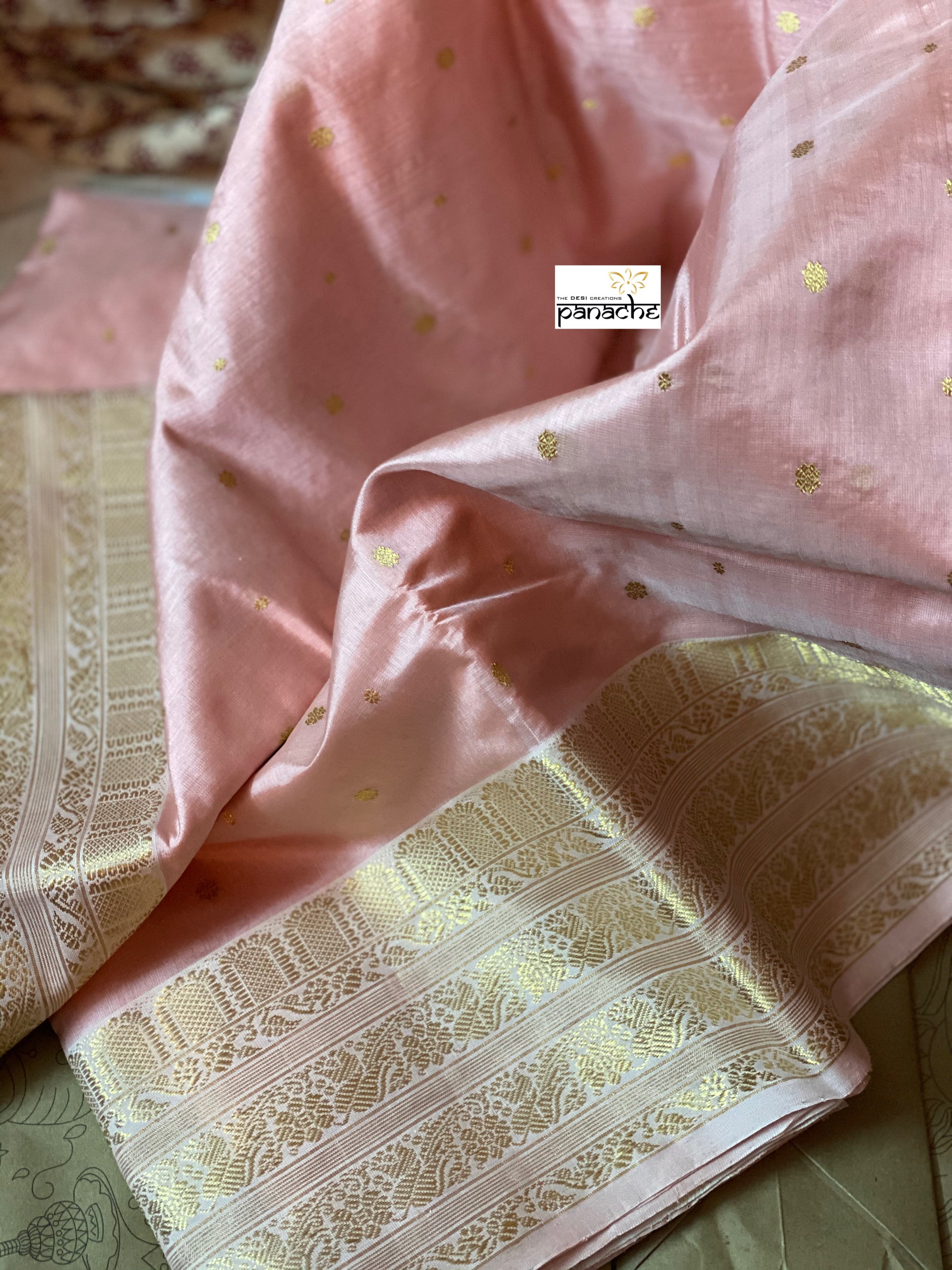 Pure Chanderi Silk - Light Pink Eknalya woven