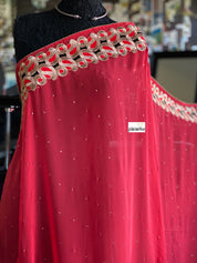 Designer Chiffon- Red Zari border