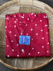 Bandhej Kurta Men - Maroon Red 3XL-46 (52 inches)