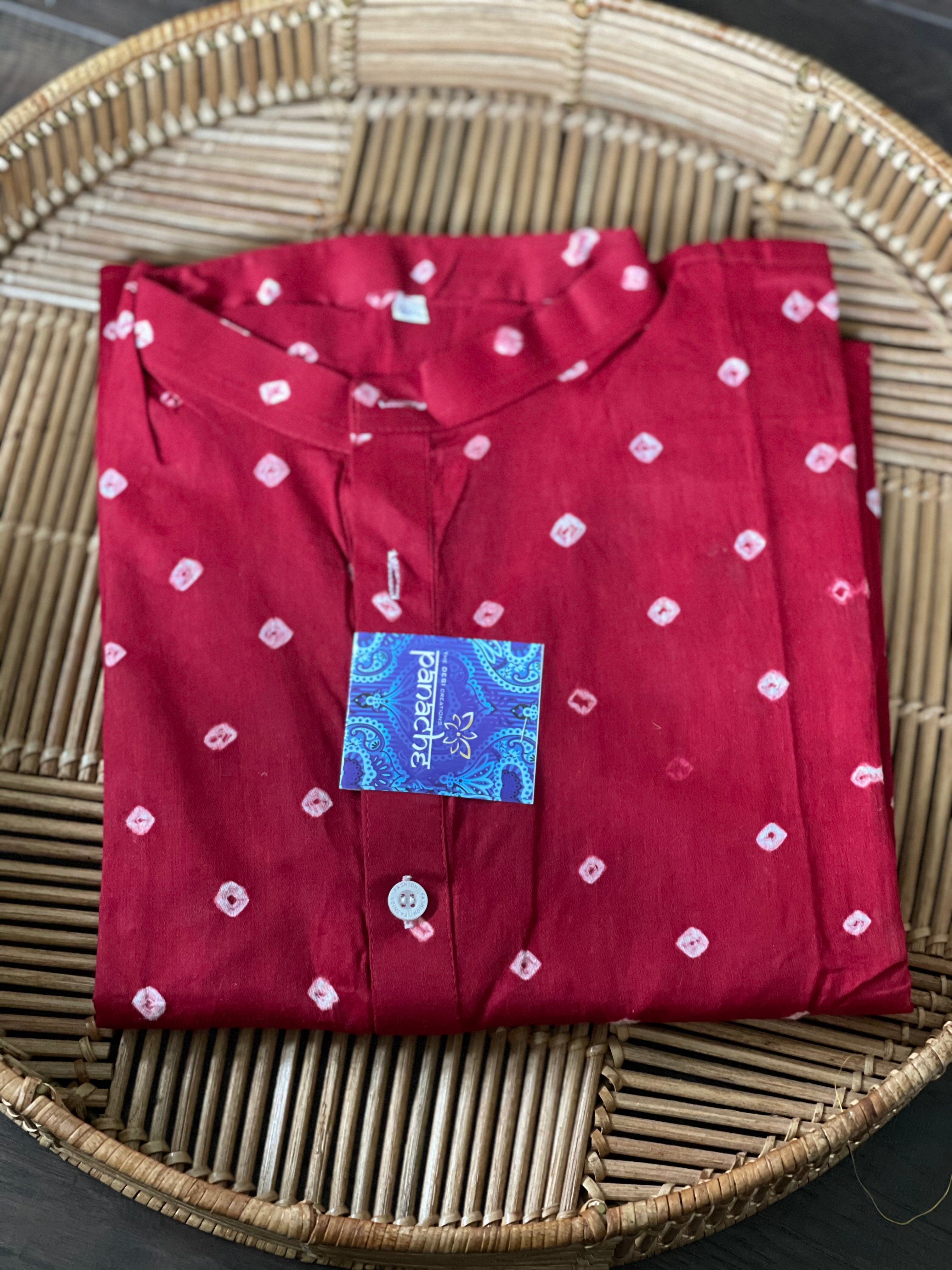 Bandhej Kurta Men - Maroon Red 3XL-46 (52 inches)