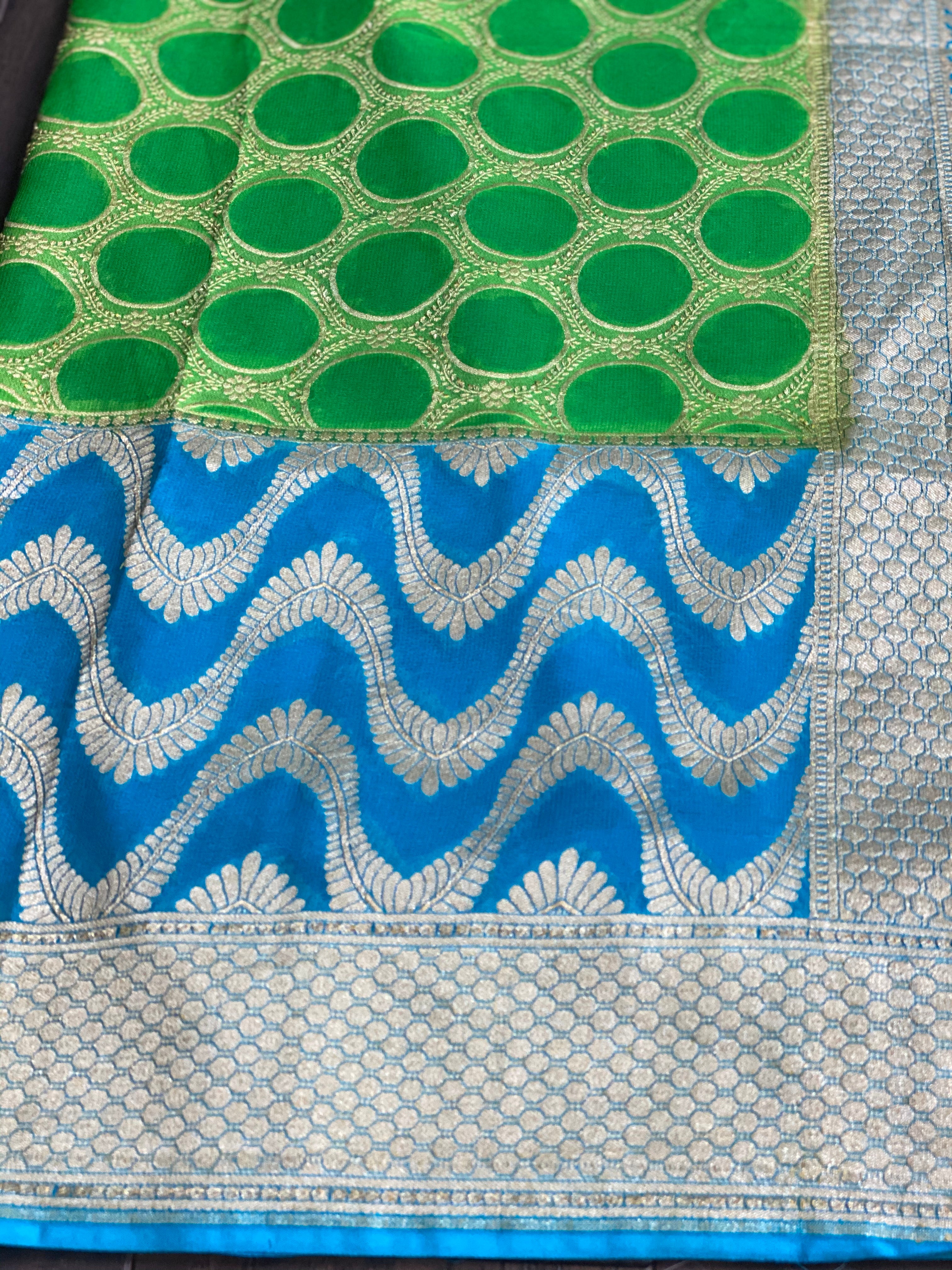 Khaddi Georgette Banarasi - Green Firozi