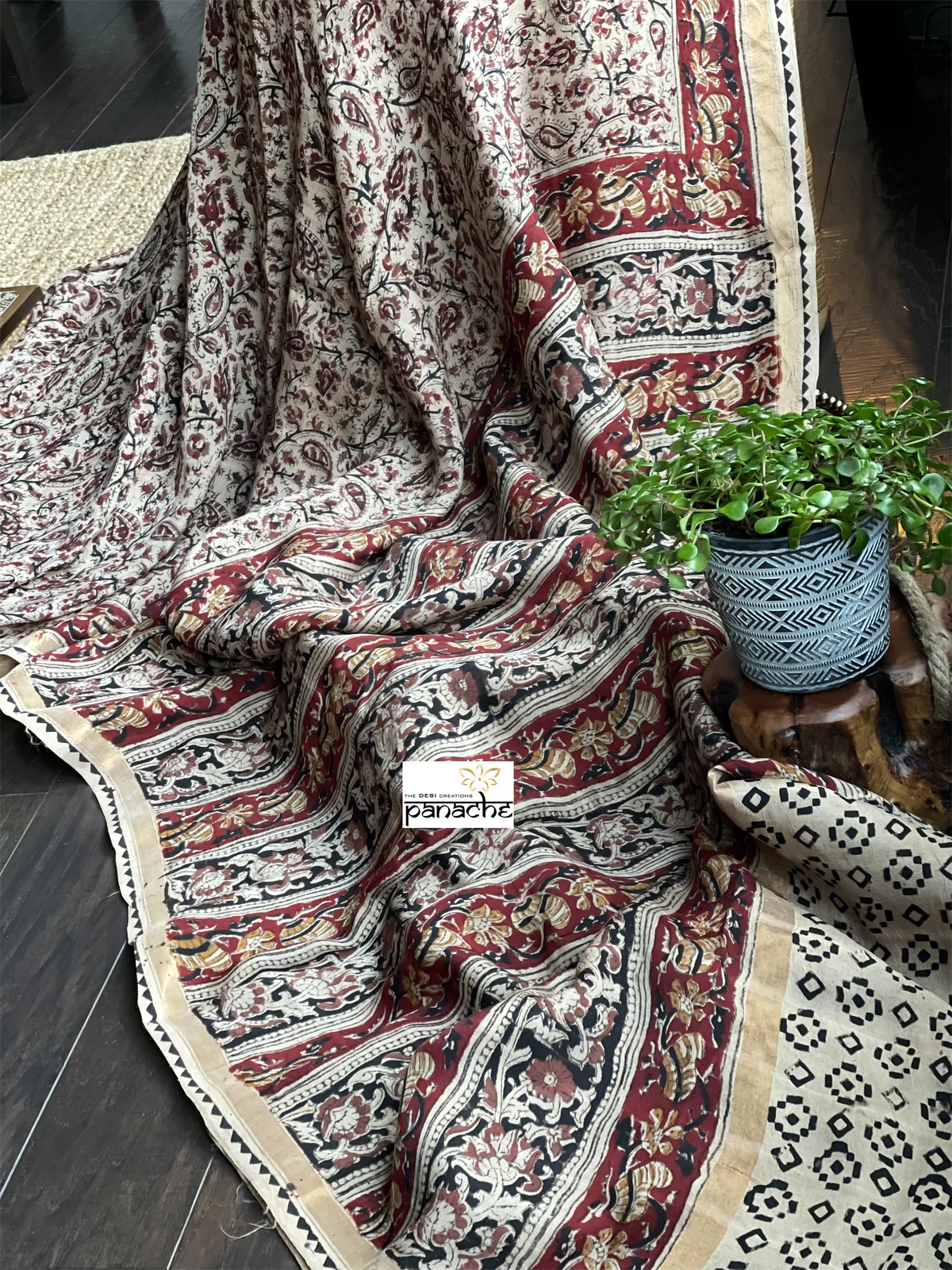 Nellore Silk Kalamkari  - Wheat Beige Paisley