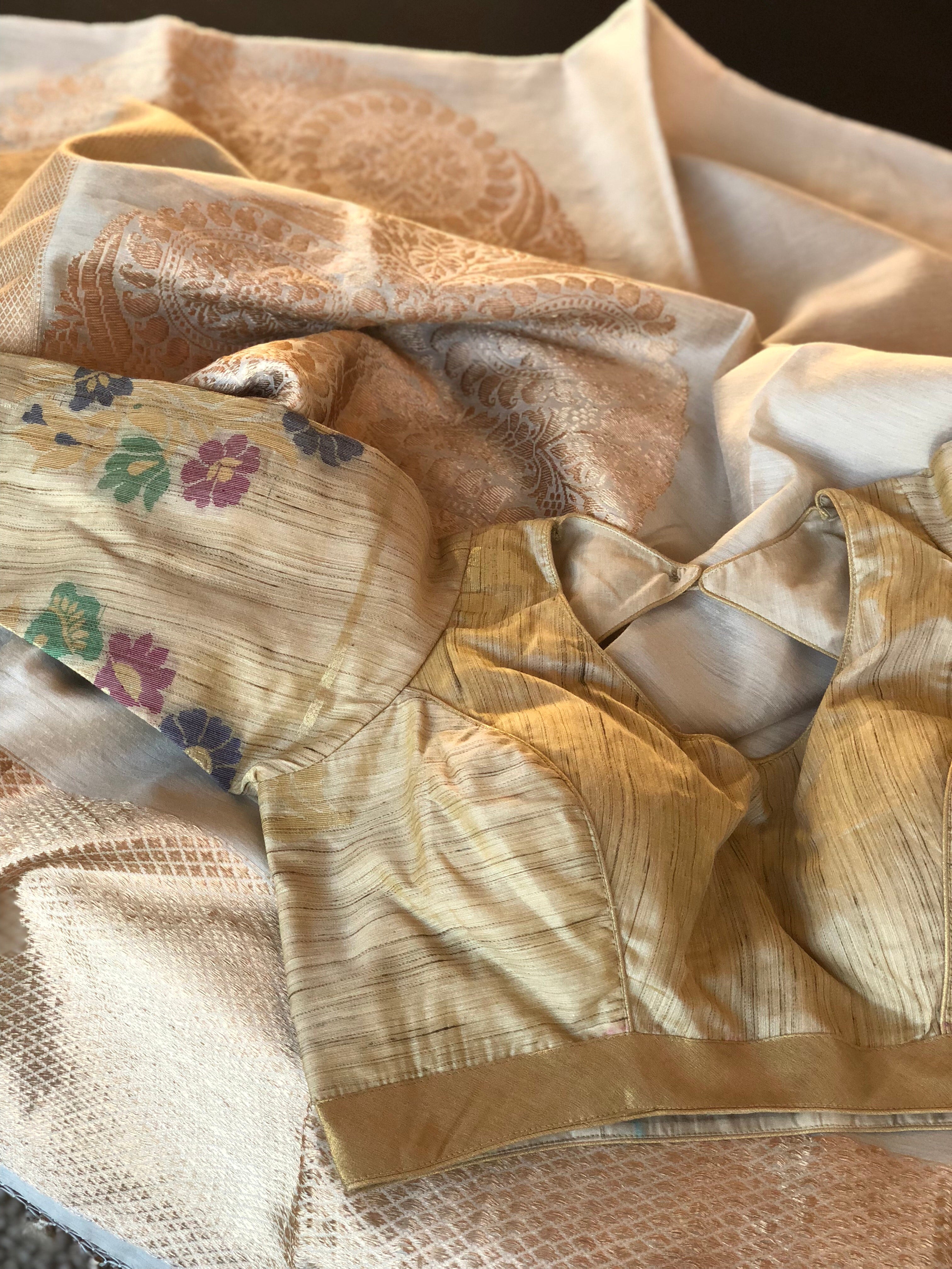 Designer Blouse - Raw Silk Beige Meenakari