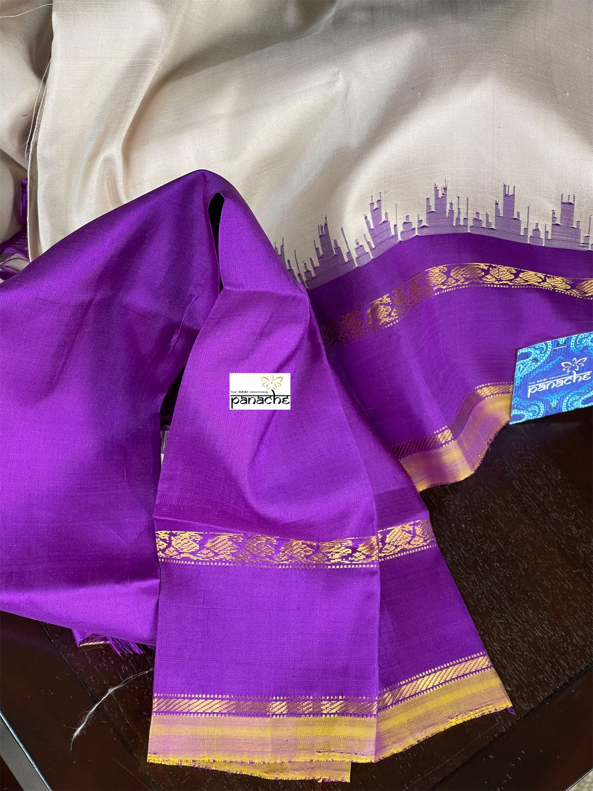 Pure Gadwal Silk  - Beige Purple