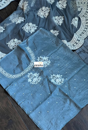 Designer Pure Net Embroidered - Grey