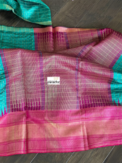 Pure Raw Silk - Sea Green Magenta Checkered