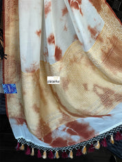 Khaddi Georgette Banarasi - Off-White Rust Brwon Tie-dye Khadhua Woven