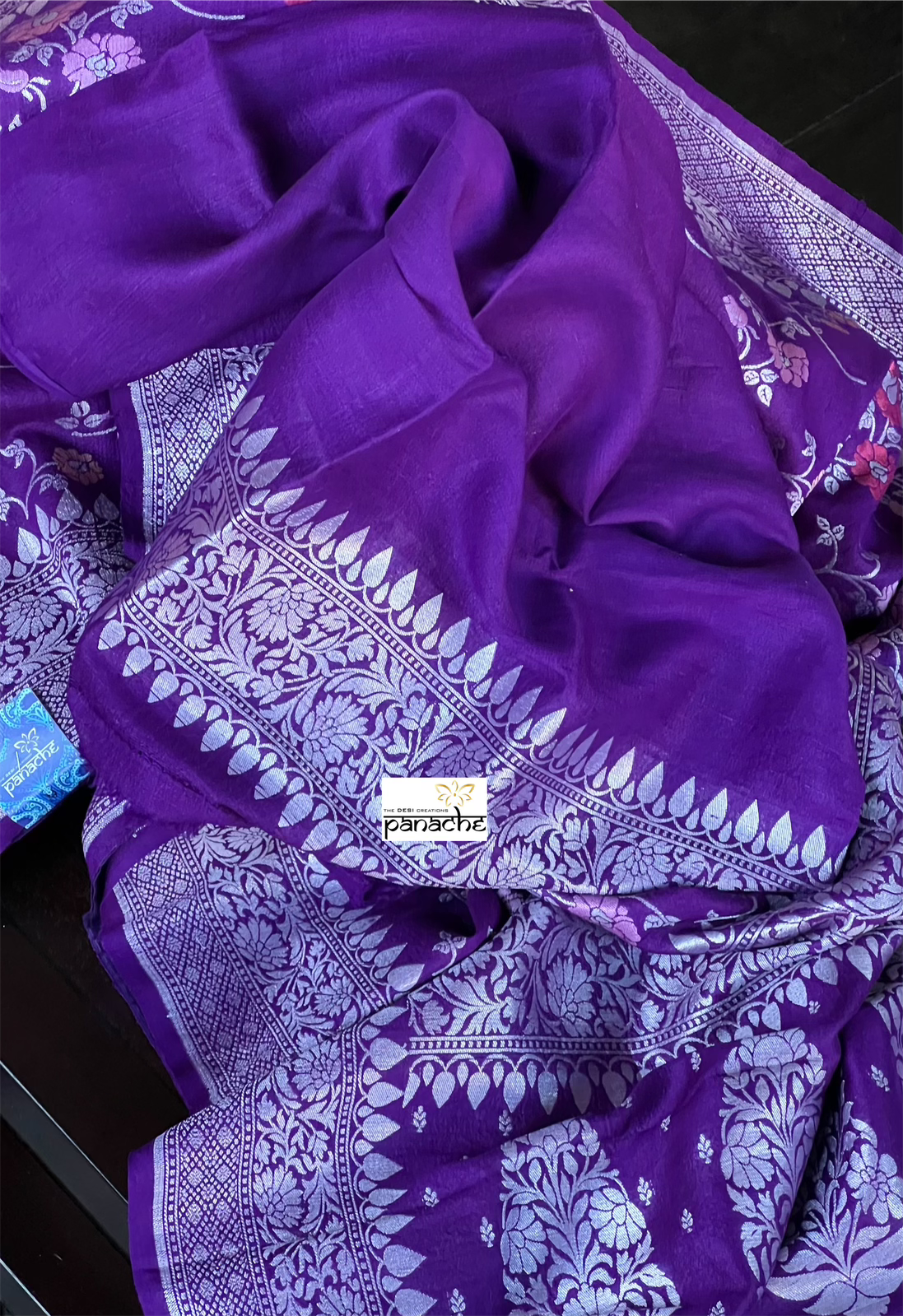 Khaddi Tussar Banarasi - Purple Meenakari